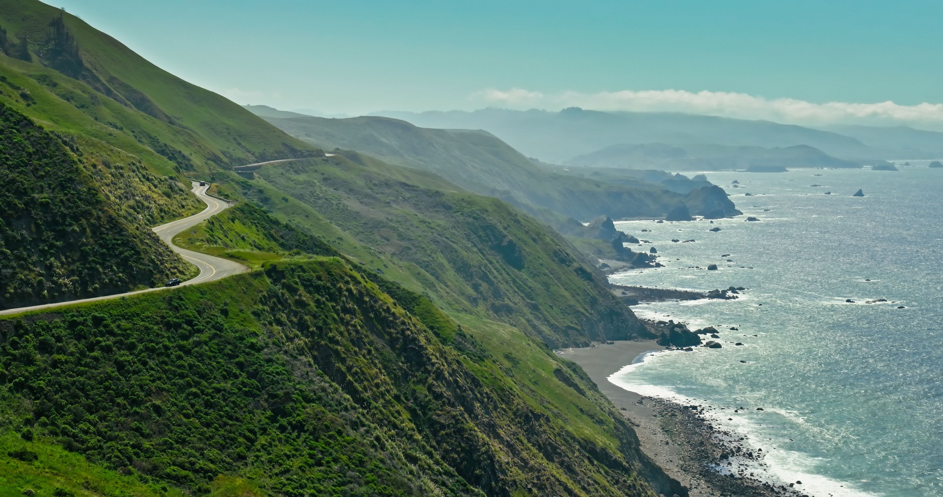 Aerial Shot of Pacific Coast in Sonoma County, California on a Sunny Day