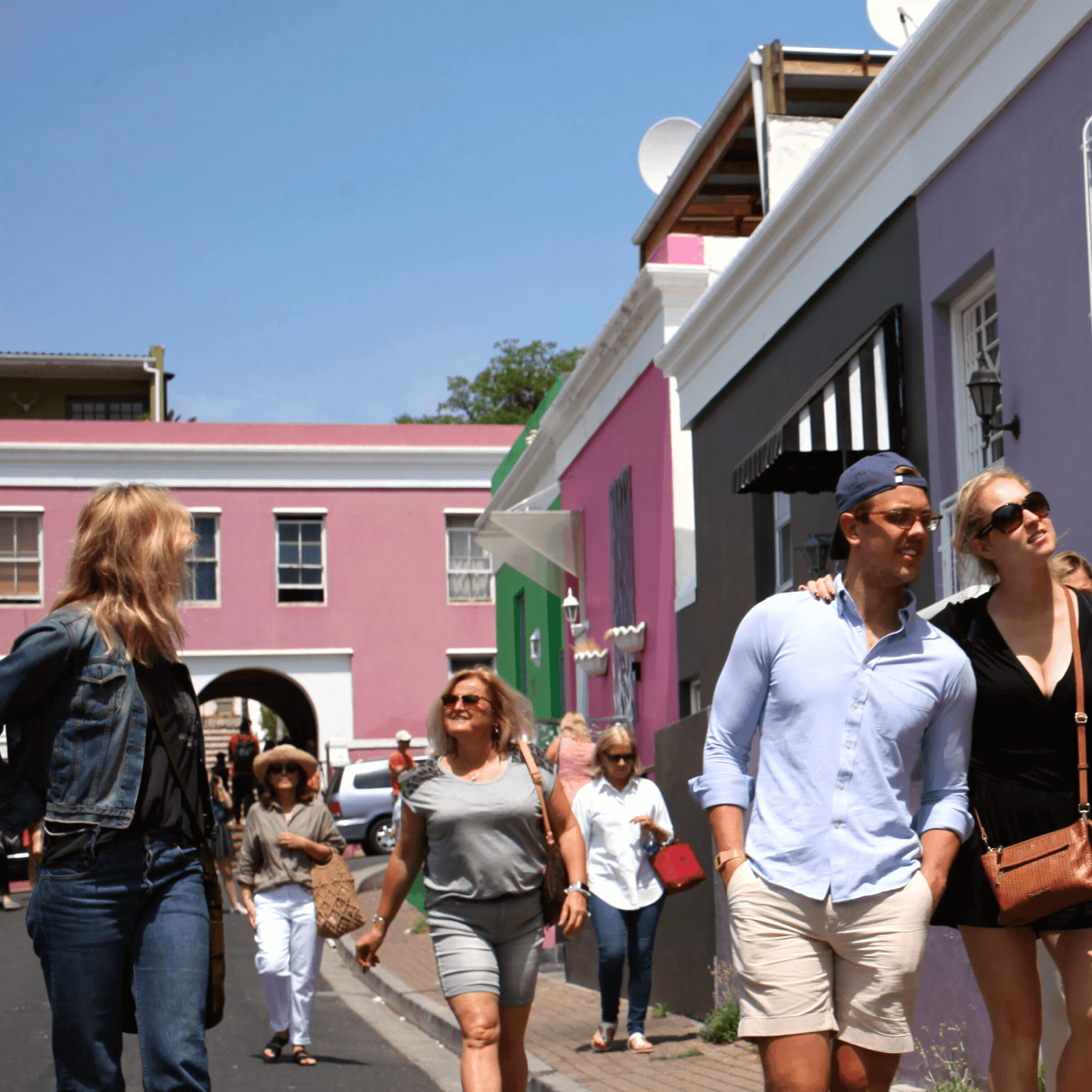 A tour group in Bo-Kaap's Chiappinni Street